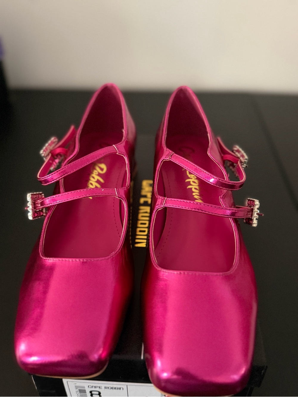 Paolo Metallic Fuchsia Double-Strap Mary Jane Flats
